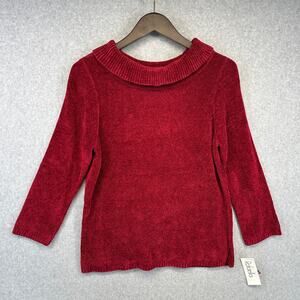 Rafaella Rayon Chenille Sweater Top Womens Size Medium Red 3/4 Sleeve Pullover